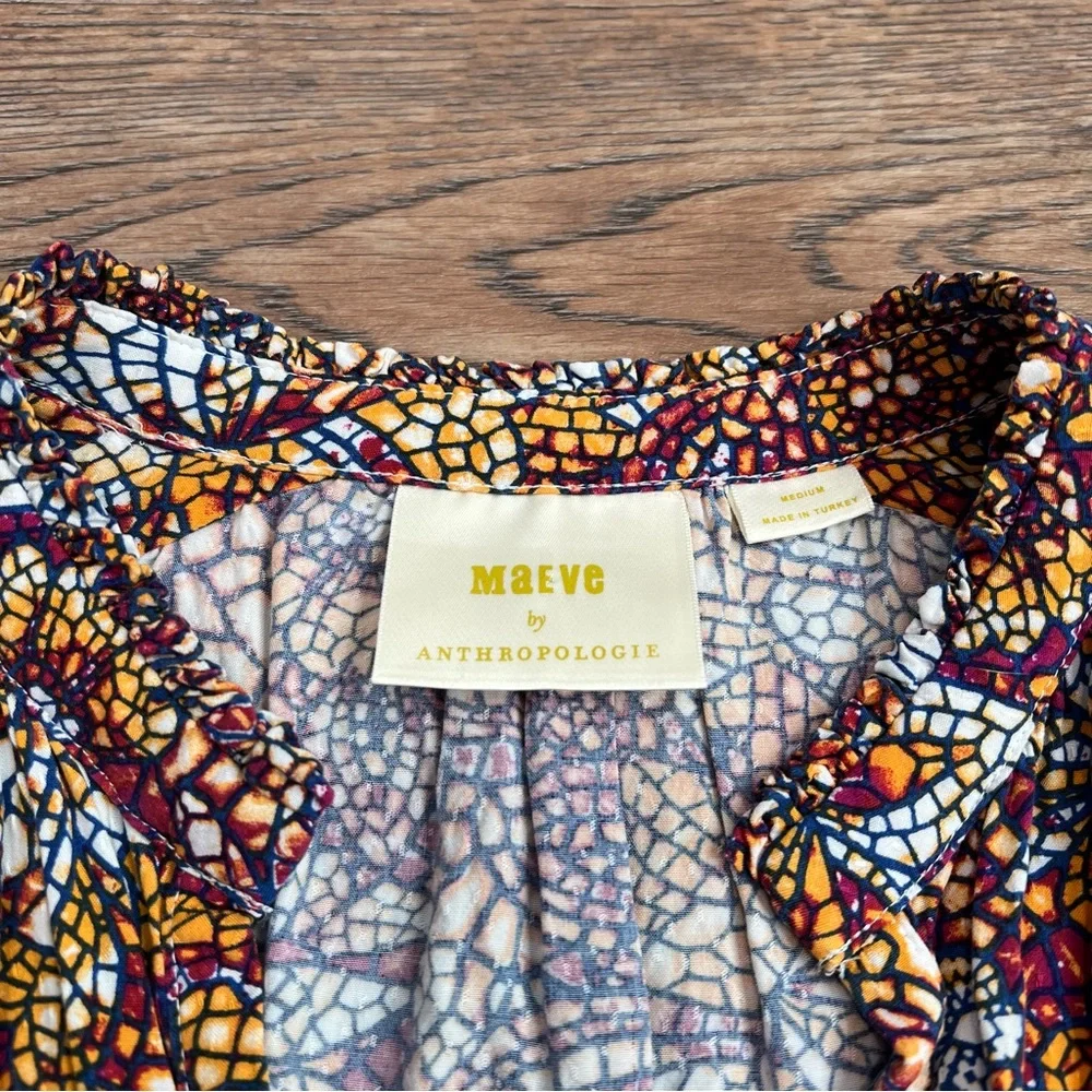 Anthropologie Maeve Kaleidoscope Mosaic Print Blouse Size Medium Boho V Neck Top - Picture 7 of 10